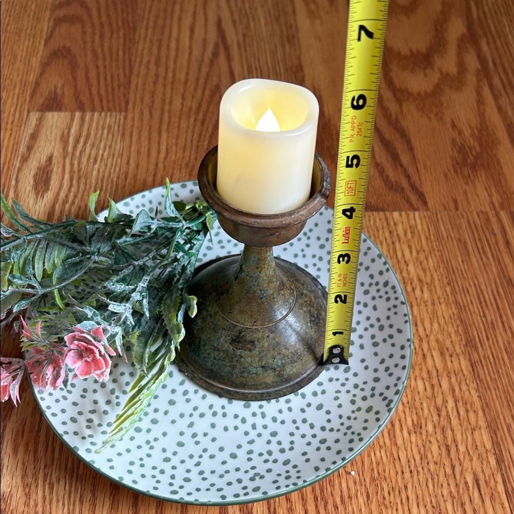 Rustic Candle Holder with Plate and Faux Flowers - Picture 6 of 7